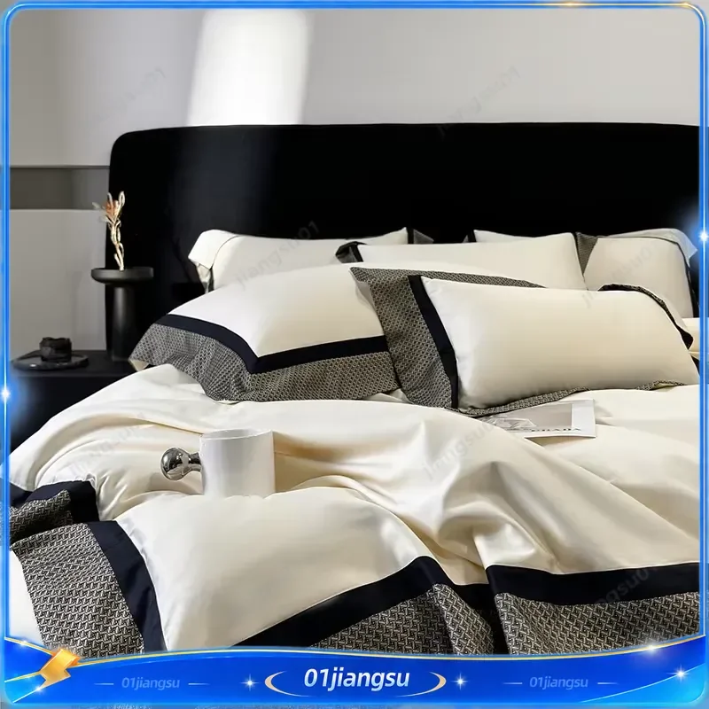 4Pcs 1000TC Egyptian Cotton Bedding Set Solid Color Duvet Cover Fitted Sheet Pillowcases Luxury Soft Home Textiles Bed Linen