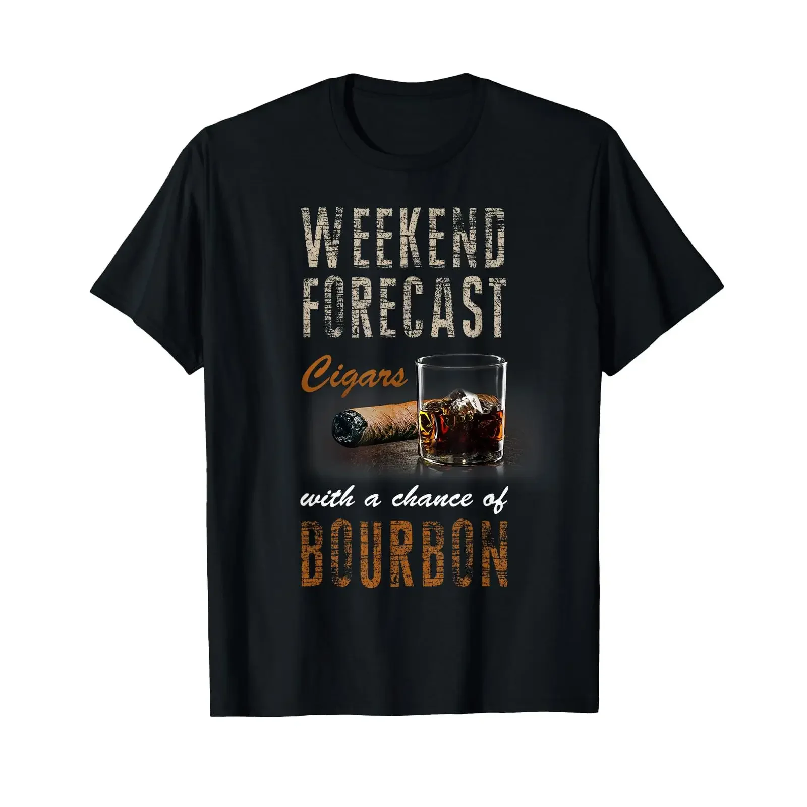 Weekend Forecast Cigars with Chance Bourbon T Shirt Men vintage Washed Soft Casual Comfortable designer clothes Stylish