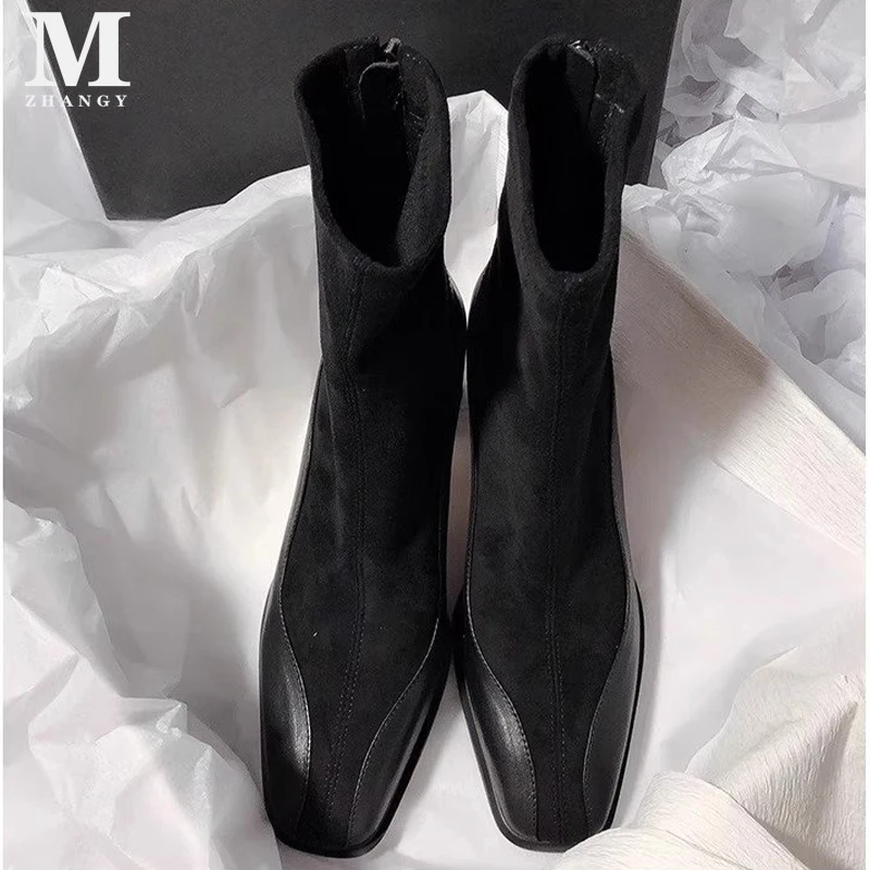 High Heels Frauen Stiefeletten Mode Wildleder Elegante Schuhe Winter 2025, Trend Chunky Designer Pumps Goth Kleid Chelsea Botas Mujer