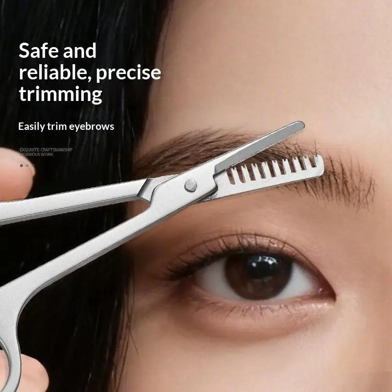 1Pcs 2 In 1 Eyebrow Trimmer Scissors Combs Grooming Beauty Tool No Pull Sharp Cut Precise Safe Easy