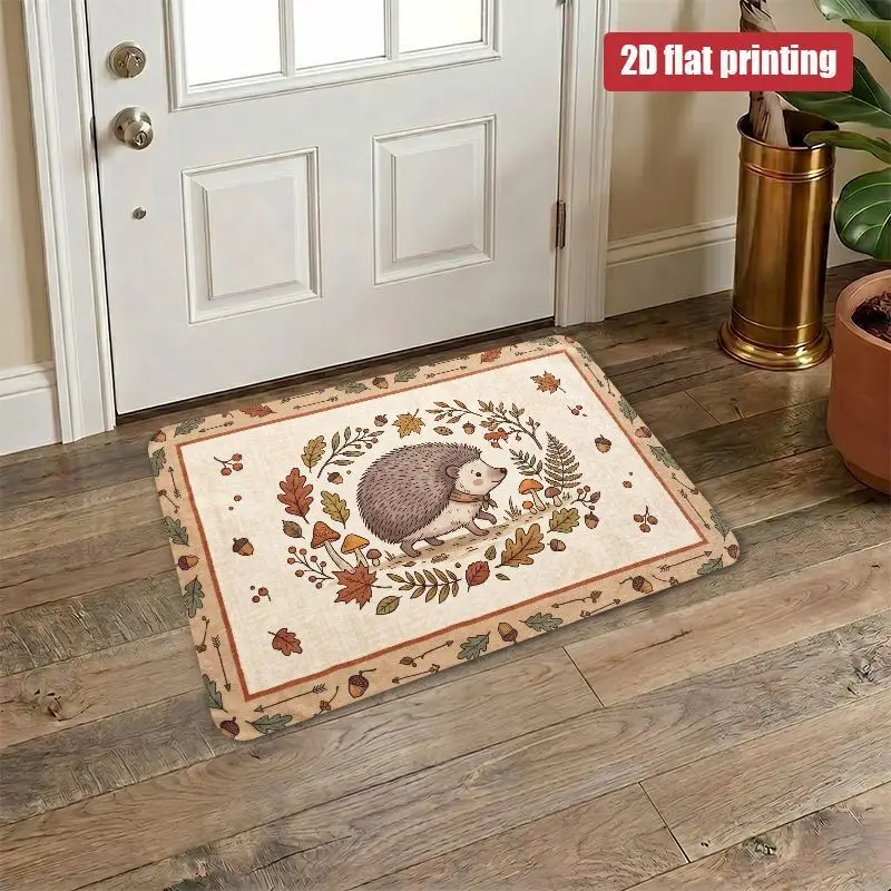 Autumn Hedgehog Pinecone Forest Theme Non Slip Door Mat Floor Mat For Entryway Bathroom Kitchen Living Room