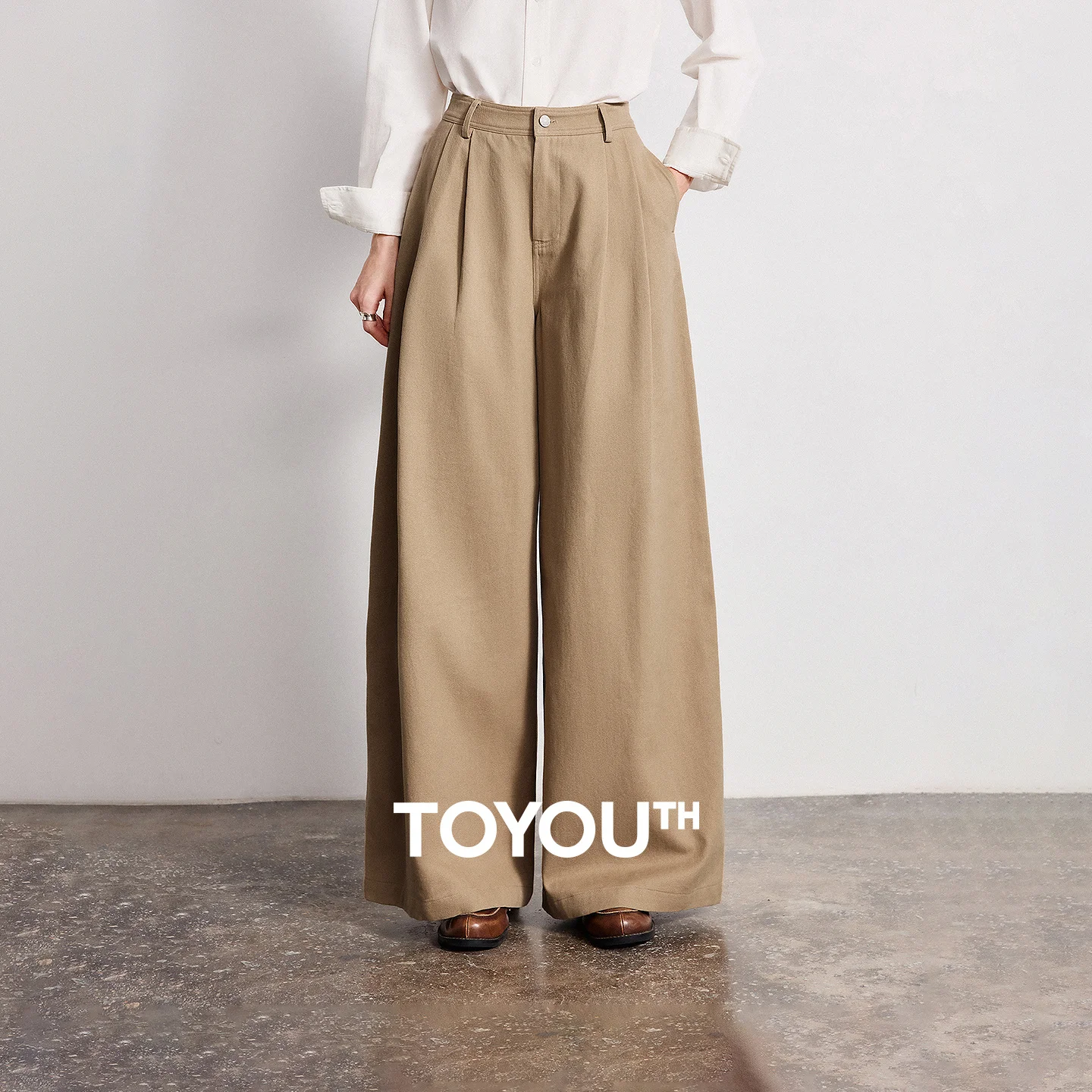 TOYOUTH Women Casual Pants 2026 Spring New Cotton Morandi Natural Simple Relaxed Wide Leg Stylish Casual Comfortable Long Pants