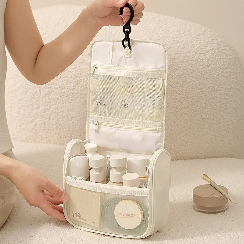 Waterproof Hanging Travel Wash Bag Portable Handheld Cosmetic Organizer with Hook Large Capacity Makeup Skincare Storage Pouch