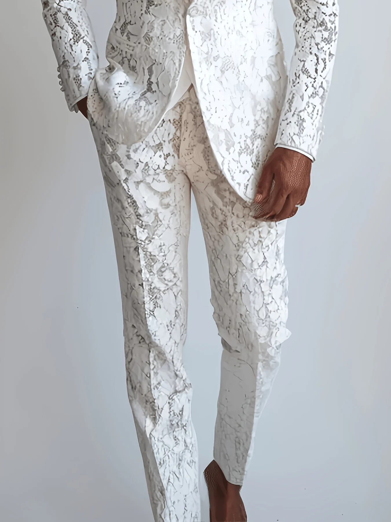 

Men's solid hollow lace straight leg pants