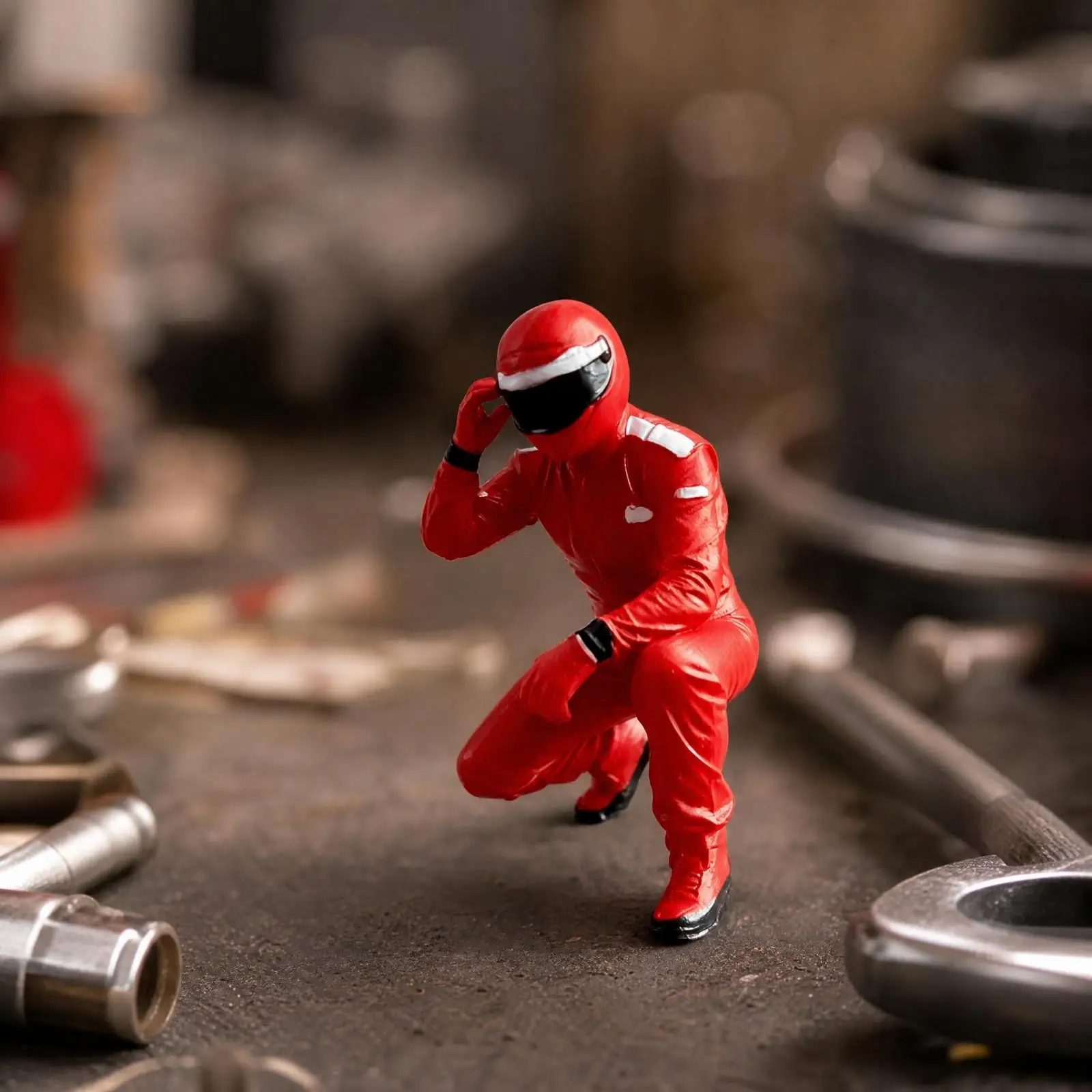 Racing Car Service Crew Miniature Resin Figurine for 1 64 Scale Diorama Helmeted Mechanic Display Piece for Model Shelf