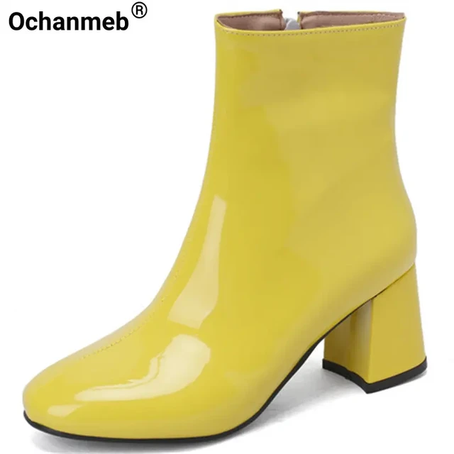 Yellow patent leather boots sales