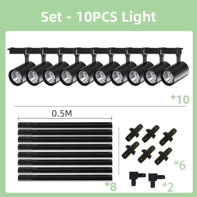 LED Track Light Set COB Track Lamp Rail Lighting for 20/30/40W Home Spotlight Indoor Clothing Shop Store Bedroom Lamp Fixture