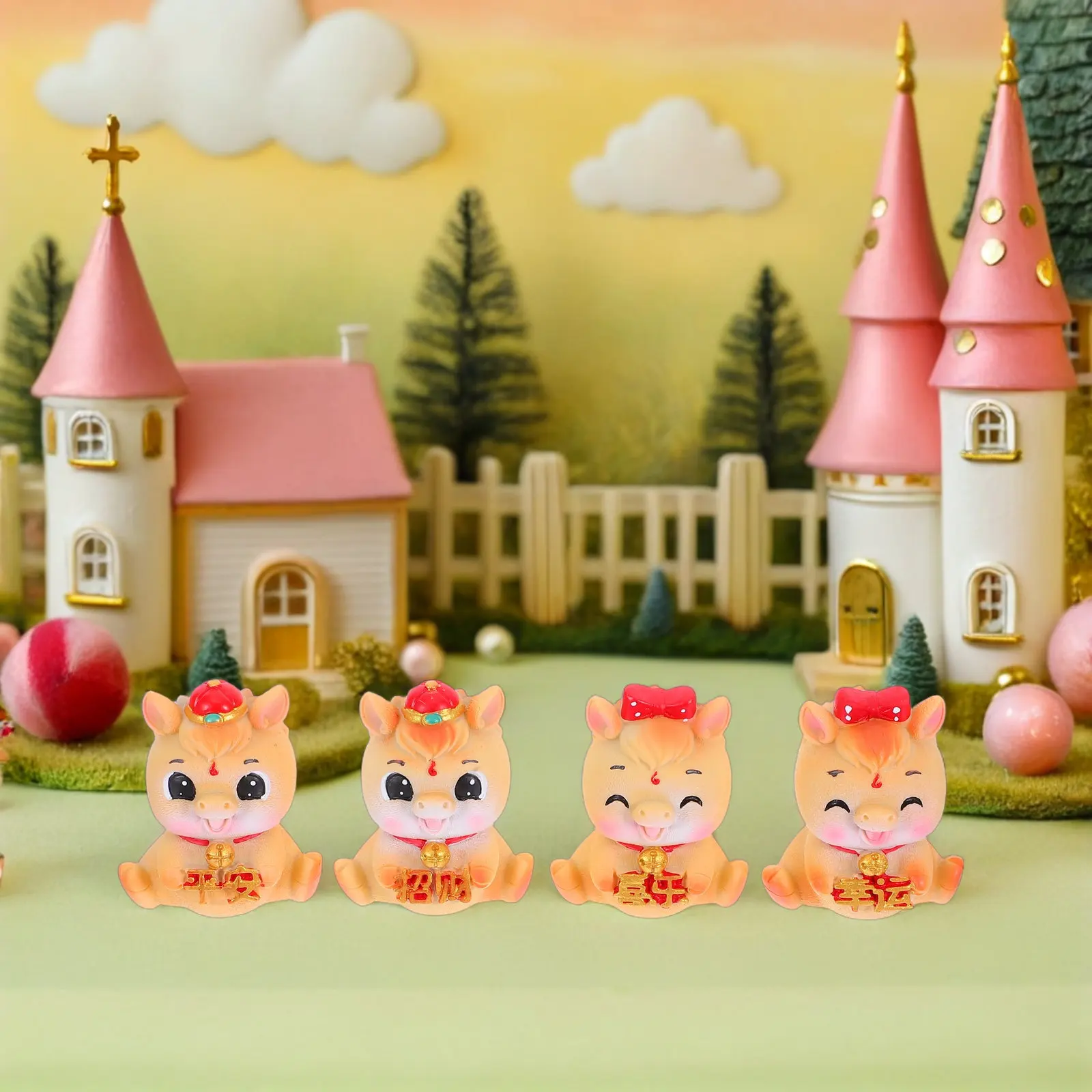 

Набор из 4 миниатюрных скульптур лошадей из смолы, реалистичные украшения для дома и офиса, настольные фигурки на Новый год, символ успеха