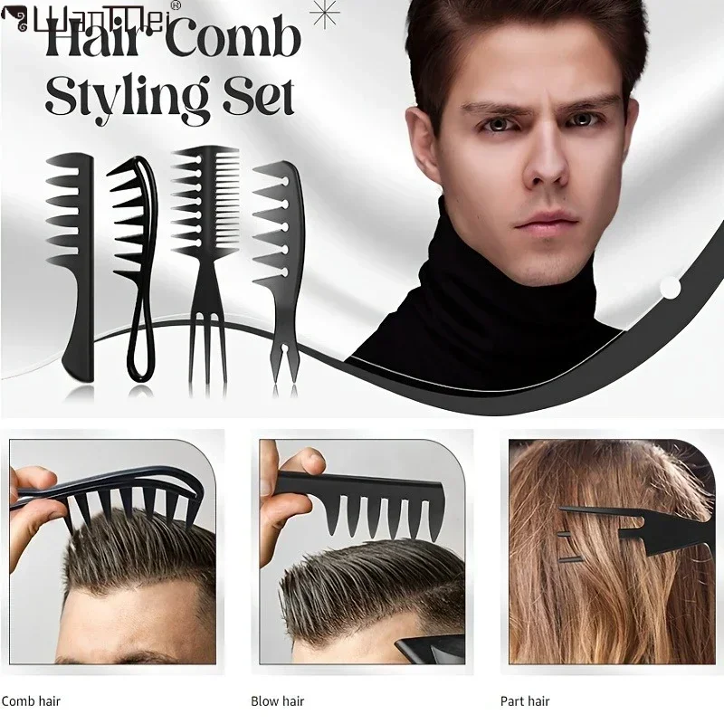 2/3/4Pcs Styling Comb Set for Men Hair Styling - Wide Tooth Comb Hair Pick Texture Comb Slicked-back Undercut Anti Static Comb