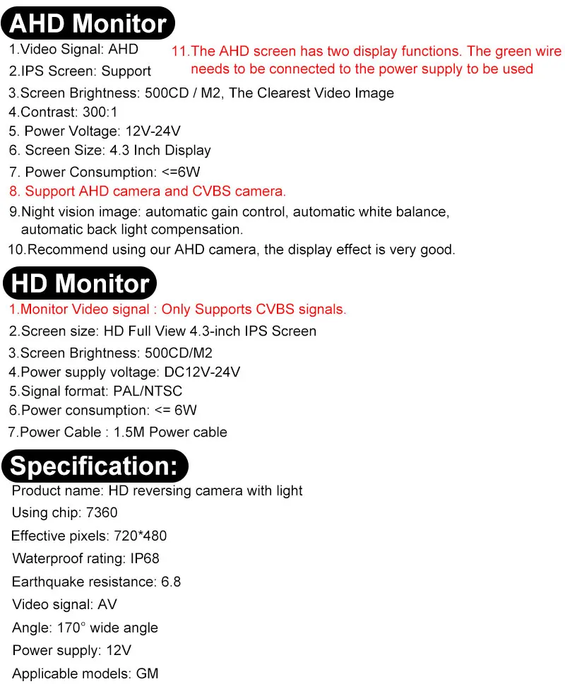 4,3-Zoll AHD/HD Auto-Monitor für Rückfahrkamera, HD Digitaler Farb-LCD-Bildschirm mit Einfacher Installation – Detail 1