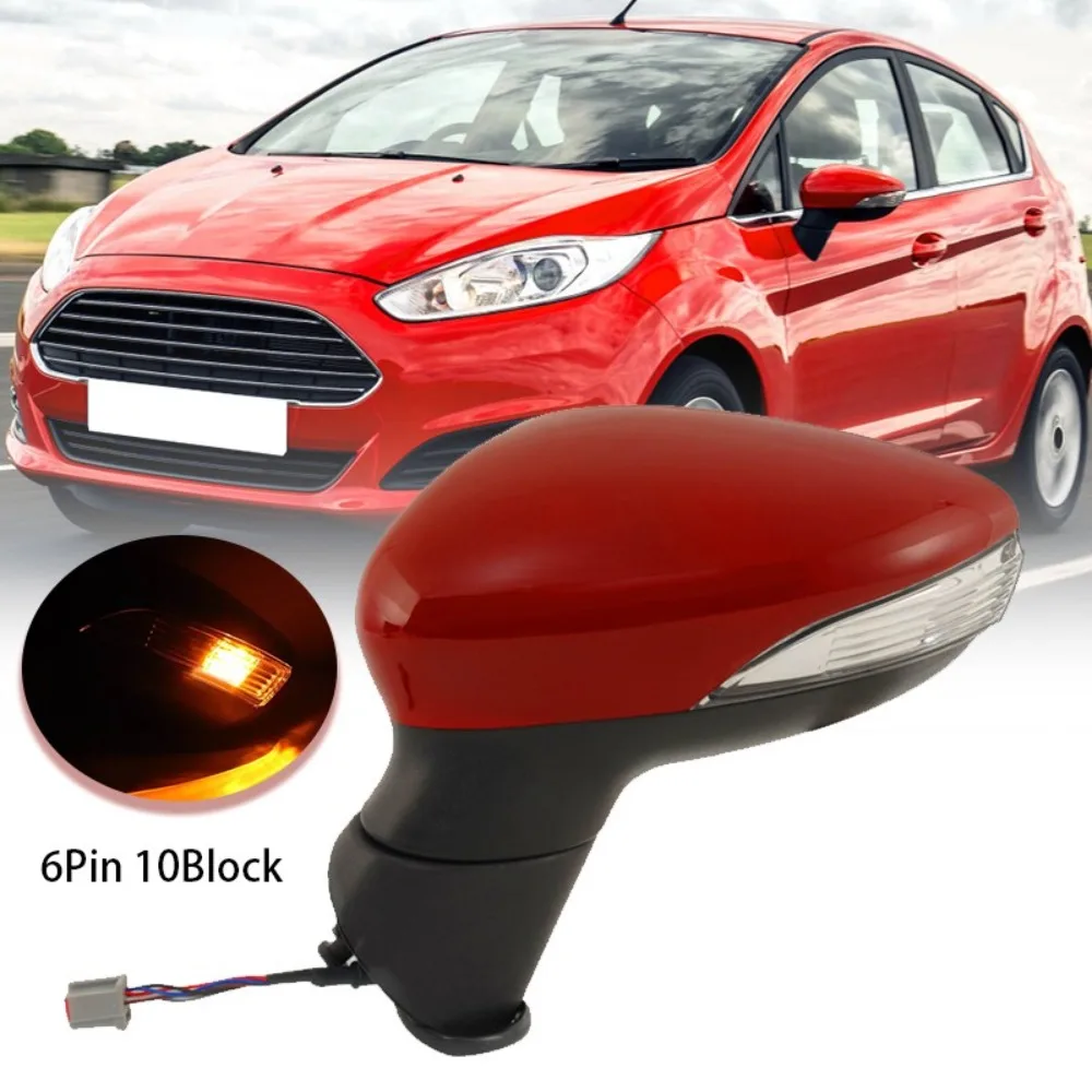 Left and Right Side Wing Mirror Electric Heated For Ford Fiesta MK7 2012-2018 Red 6 Wires 10 Pin Block Car Mirror Assembly