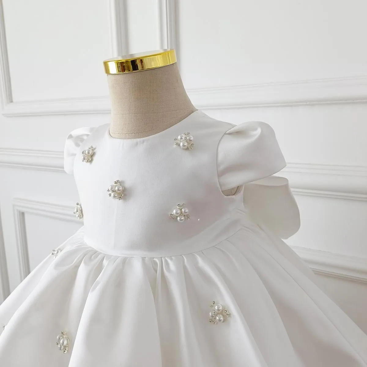 Baby Dresses for Eid 2024 Girl\'s Ceremonial Dress with Big Bow Toddlers Beading Ball Gowns for 1st Birthday Child Boutique Wear