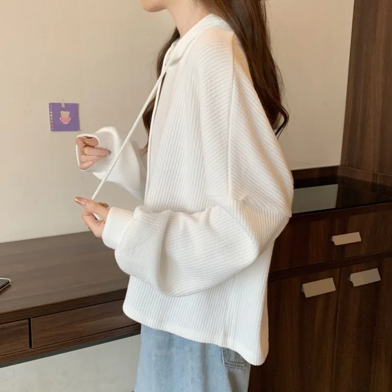 Vrouwen Lente Herfst Zwarte Losse Hoody Lady Causale Joker Solid Lange Mouw Trui Tops 2025, Nieuwe Kleding Vrouwelijke