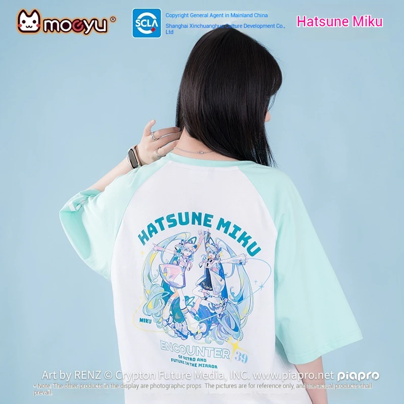 Hatsune Miku T-Shirt Anime Clothing Moeyu Cute Girl Hatsune Miku Japanese Retro Style Raglan Short Sleeve T-Shirt Beautiful Girl