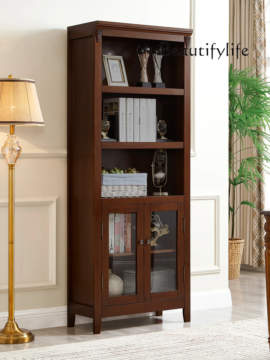 Solid wood bookcase American home with glass door dust display storage against the wall floor designer model