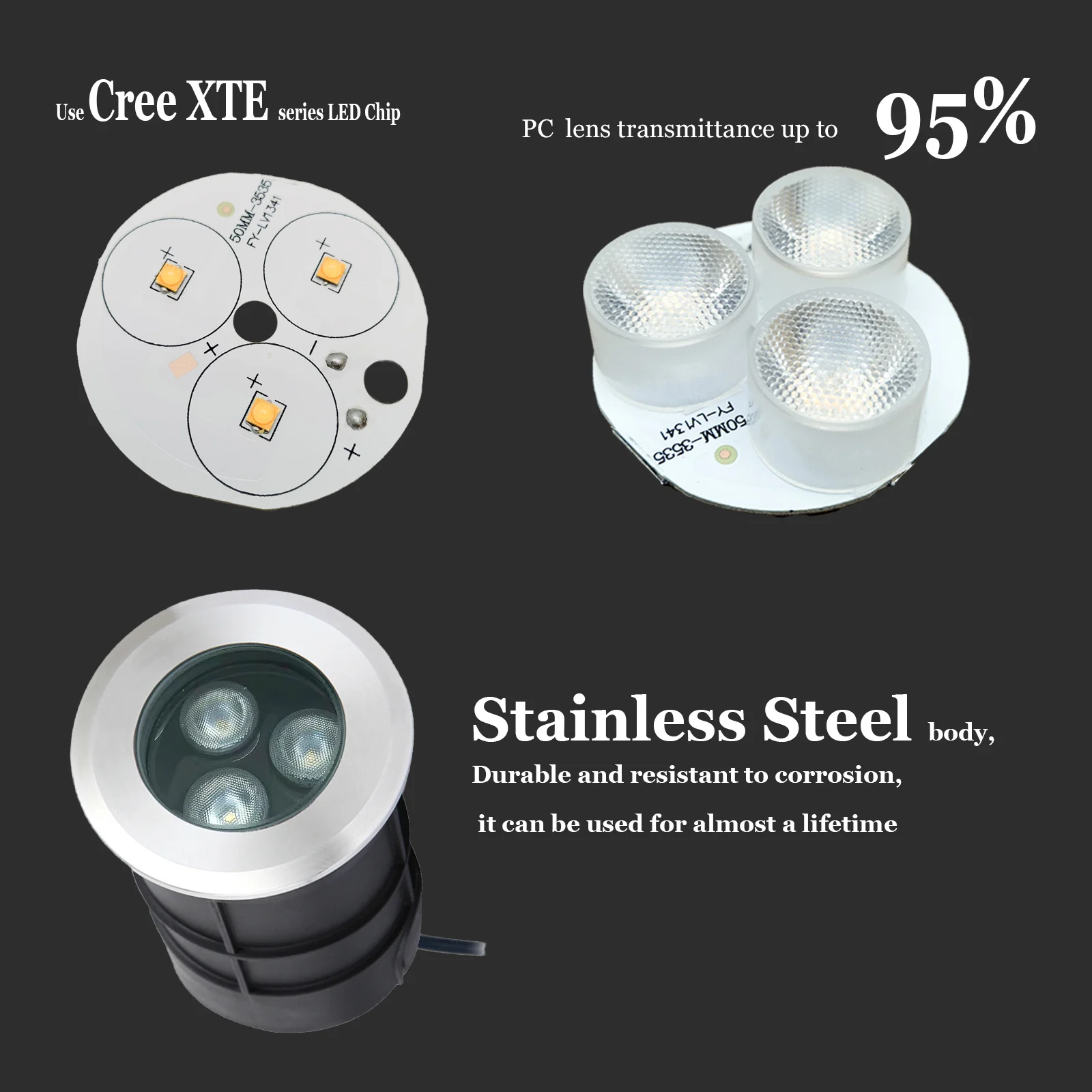 75MM 10W 12v-24v IP68 Cree XTE Chip kolam renang pencahayaan semua baja tahan karat LED lampu bawah air