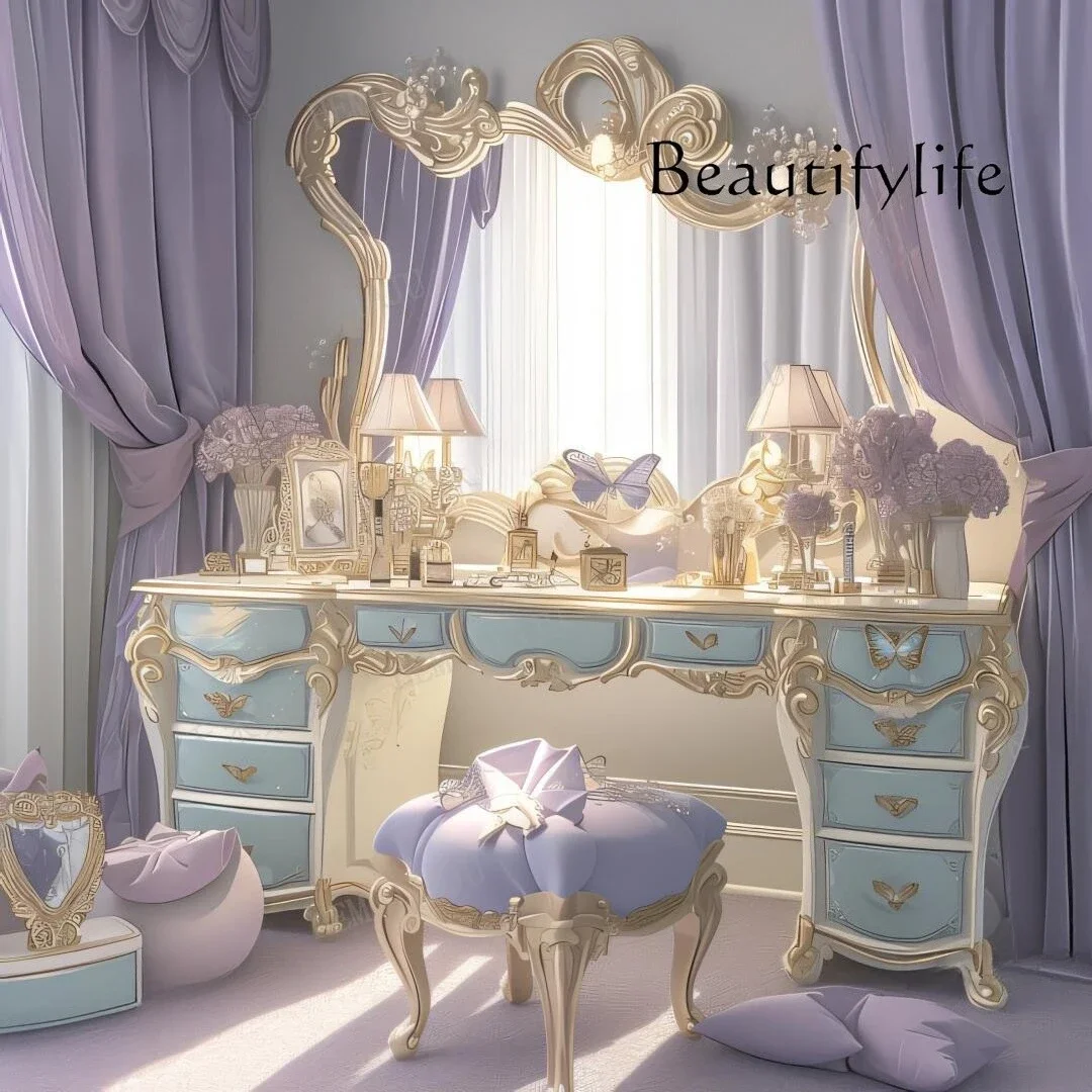 

French light luxury bedroom carved dresser with mirror European storage designer style high sense