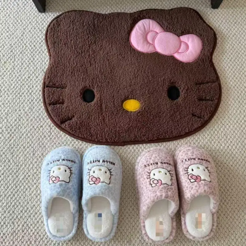 

Домашние тапочки с леопардовым принтом Hello Kitty для домашнего использования, зимние теплые нескользящие хлопковые тапочки, подарок на день рождения для девочки
