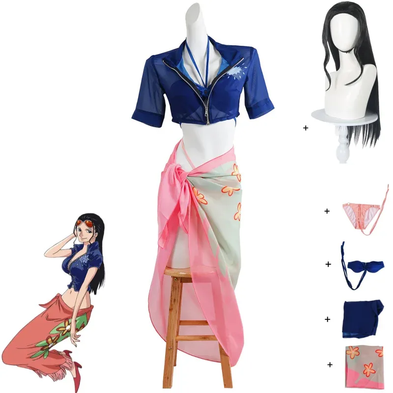 ชุดคอสเพลย์อนิเมะนิโค โรบิน มิส ออล ซันเดย์ - ชุดว่ายน้ำลายผลไม้ดอกไม้สำหรับฤดูร้อน พร้อมเสื้อคลุม วิกผม ชุดบิกินี่เซ็กซี่สำหรับผู้หญิง ชุดปาร์ตี้ ir;l5