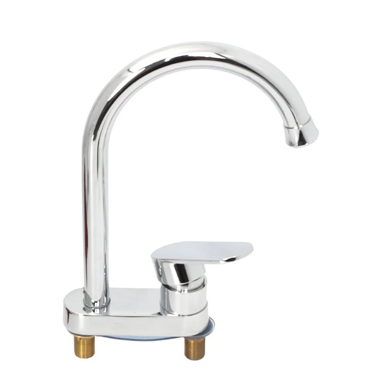 All copper kitchen faucet, double hole pressurized universal rotary cold and hot faucet, household washbasin, vegetable basin