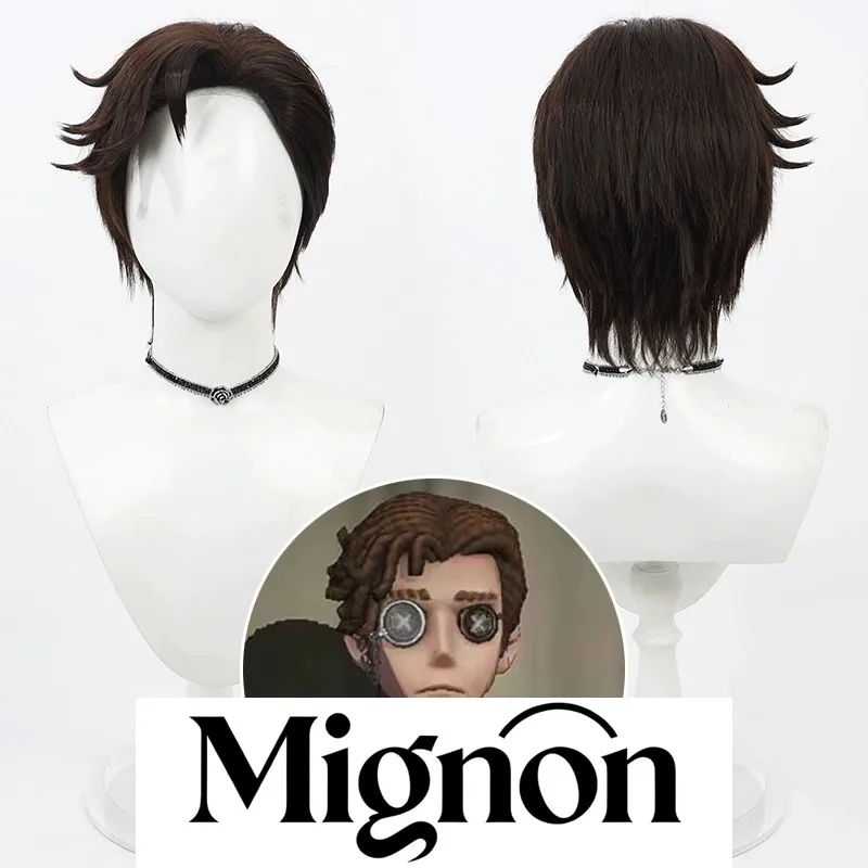 

Парик для косплея Identity V Novelist Orpheus, темно-коричневые короткие волосы с боковой частью