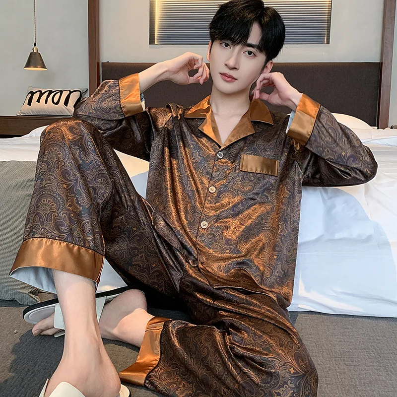 

Men Print Pajama Sets Sleepwear Sleeping Man Long Sleeve Shirt Pants Pyjama Male Home Wear Loungewear Nightwear