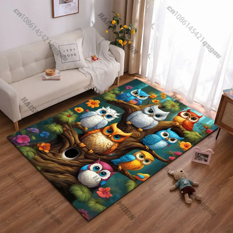 

Colorful owls on tree carpet Yoga living room room decor children's crawling mat doormat area rug games mat