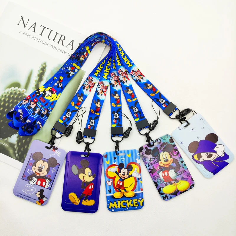 Disney Women's Lanyard Card Holders Cartoon Credential Card Case Mickey Mouse  Bank ID Badge Holders Bags for Boys