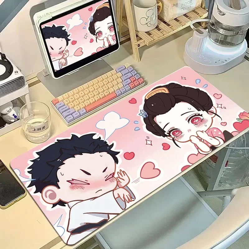 Tapete de mouse grande inspirado em Demon Slayer – XXL fofo tapete de mesa de anime Kawaii para meninas, capa de teclado antiderrapante para escritório e laptop
