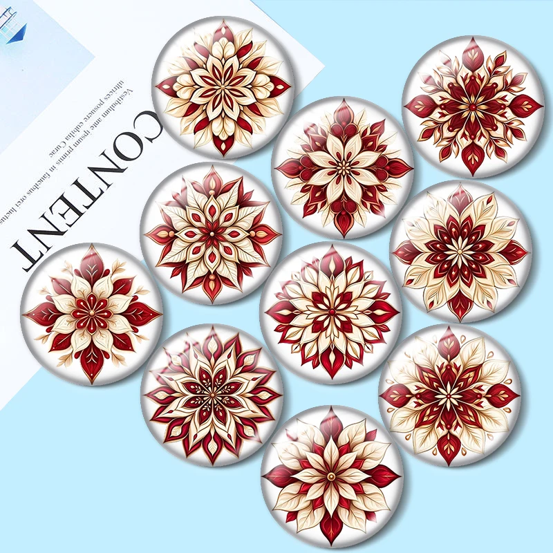 Christmas Red Flower Mandala12/18/20/25mm glass cabochon  bracelet pendant rings for jewelry demo earrings back Making findings