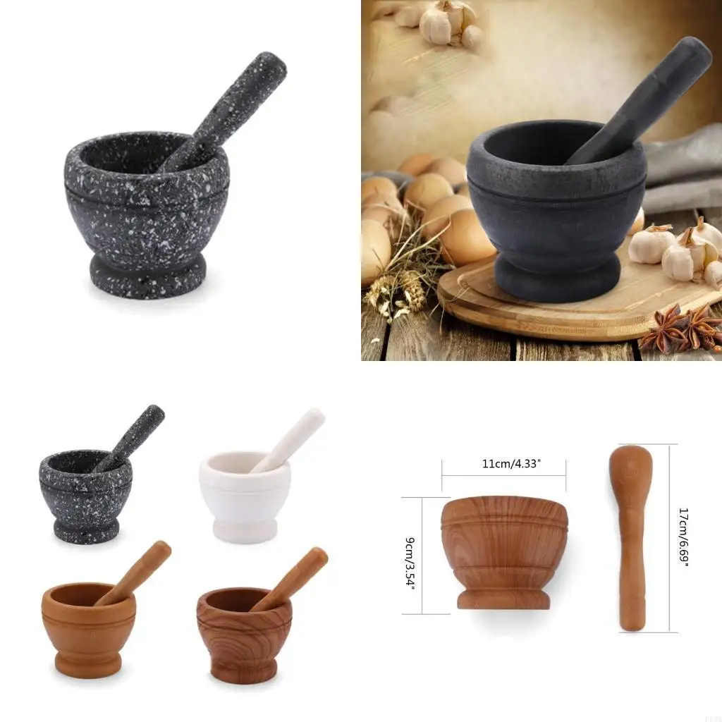 F19B Polishing Plastic Grinder Set Pedestal Bowl Kitchen Garlic Pugging Pot Herb Mills Manual Grinder