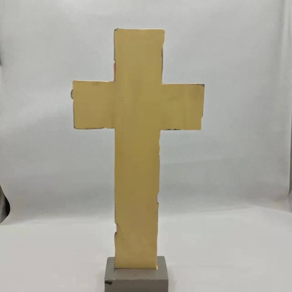 Durable Christian Cross Statue Funny Handmade Cross Prayer Sculpture Resin Craft Cross Desktop Ornament Home Indoor Scene Garden