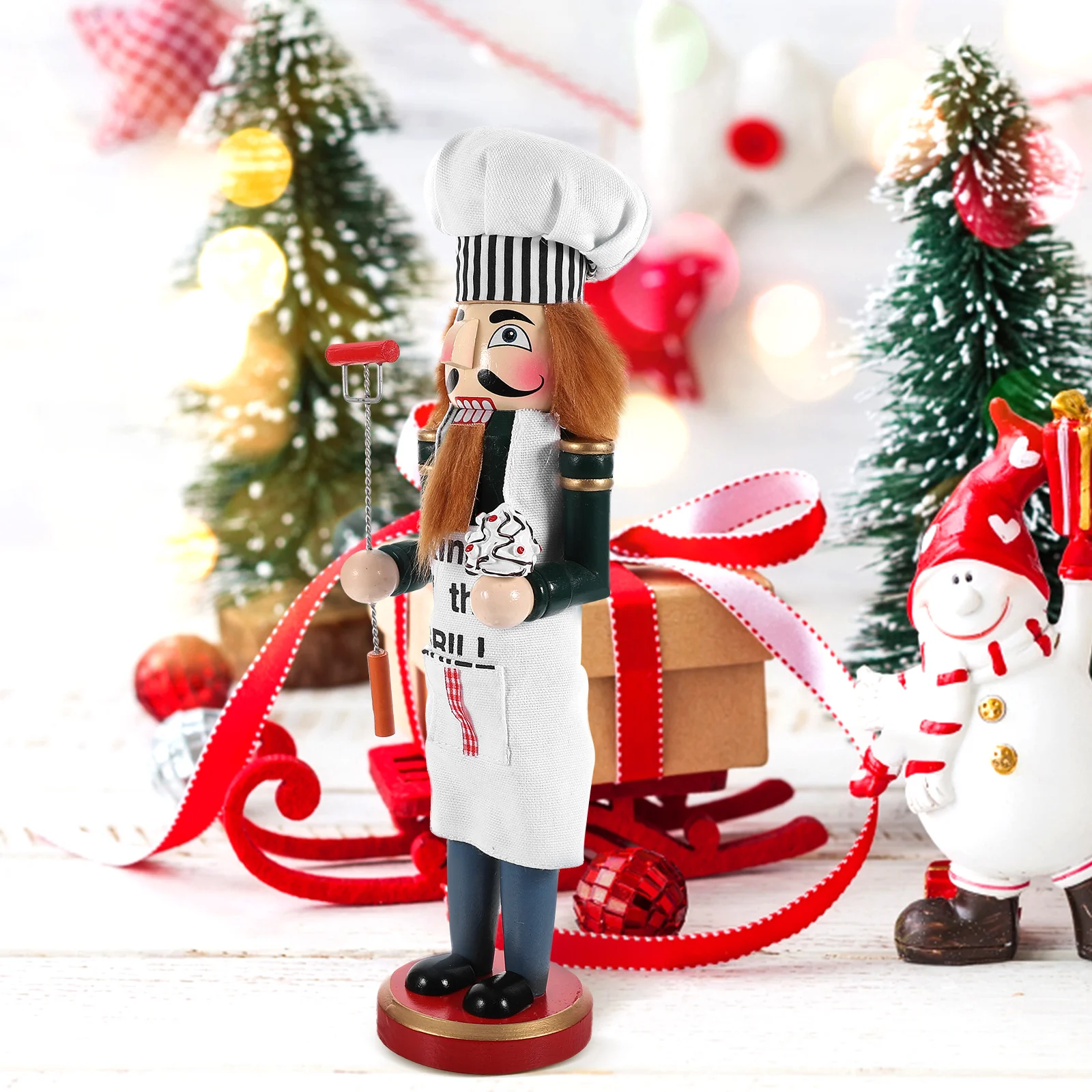 

1pc Wooden Nutcracker Figure Christmas Holiday Desktop Ornament For Home Office Xmas Decor Nutcracker Indoor Decoration