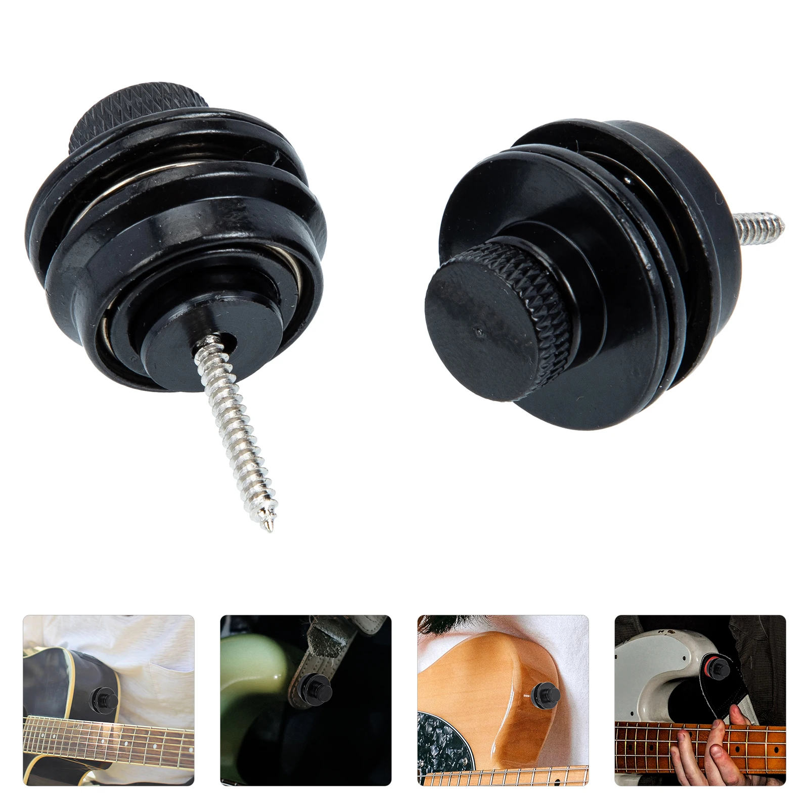 

2 Pcs Guitar Strap Buckle Locks Bass Button Locking Wrist Black Blocks Security