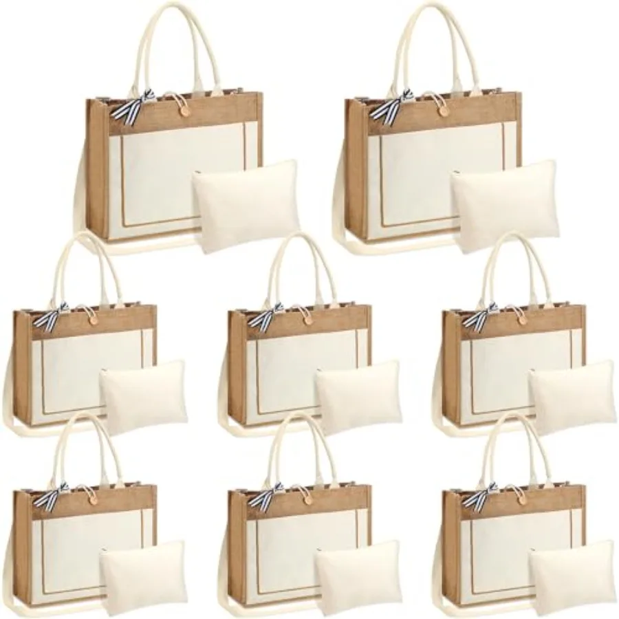 

Pcs Burlap Tote Bags Bulk Gift Reusable Tote Grocery Shopping Jute Bag with Handle for DIY Women Wedding