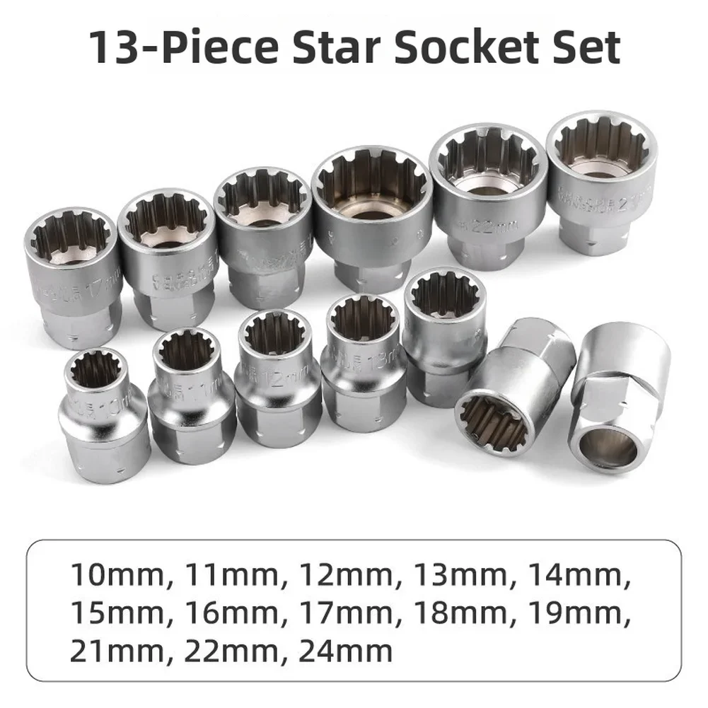 28PCS Ratchet Socket Wrench Set 12 Point 10-24mm For TORX Hex Cross Bits Car Maintenance Tools Home Auto Workshop Use