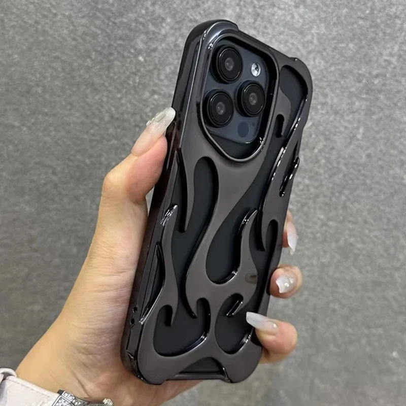 Plating hollow flame pattern silicon phone case for iPhone 16 15 14 13 12 11 Pro Max full shockproof heat dissipation soft cover