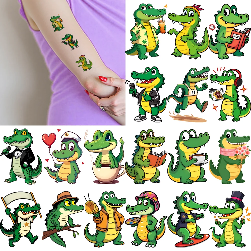 

54pcs Temporary Tattoo Crocodile Designs Cartoon Cartoon Reptiles Temporary Tattoo Stickers For Cheeks Shoulders