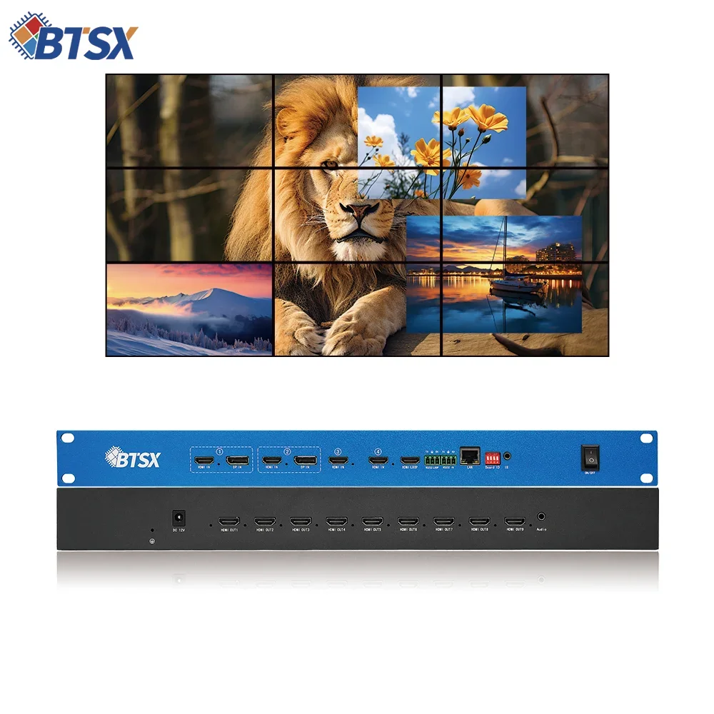 

4K60 Video Processor Matrix Switcher HDMI Multiviewer Video Wall Controller Black Lcd 16 Stitching Modes in 9 Screens 4 HDMI 2.0