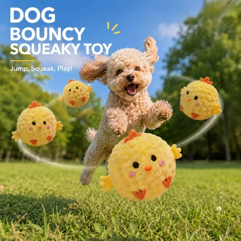 Pet Squeaky Bouncing Ball Bite-Resistant Interactive Training Toy Cat Play Entertainment Companion Toys for Dogs Cats Supplies