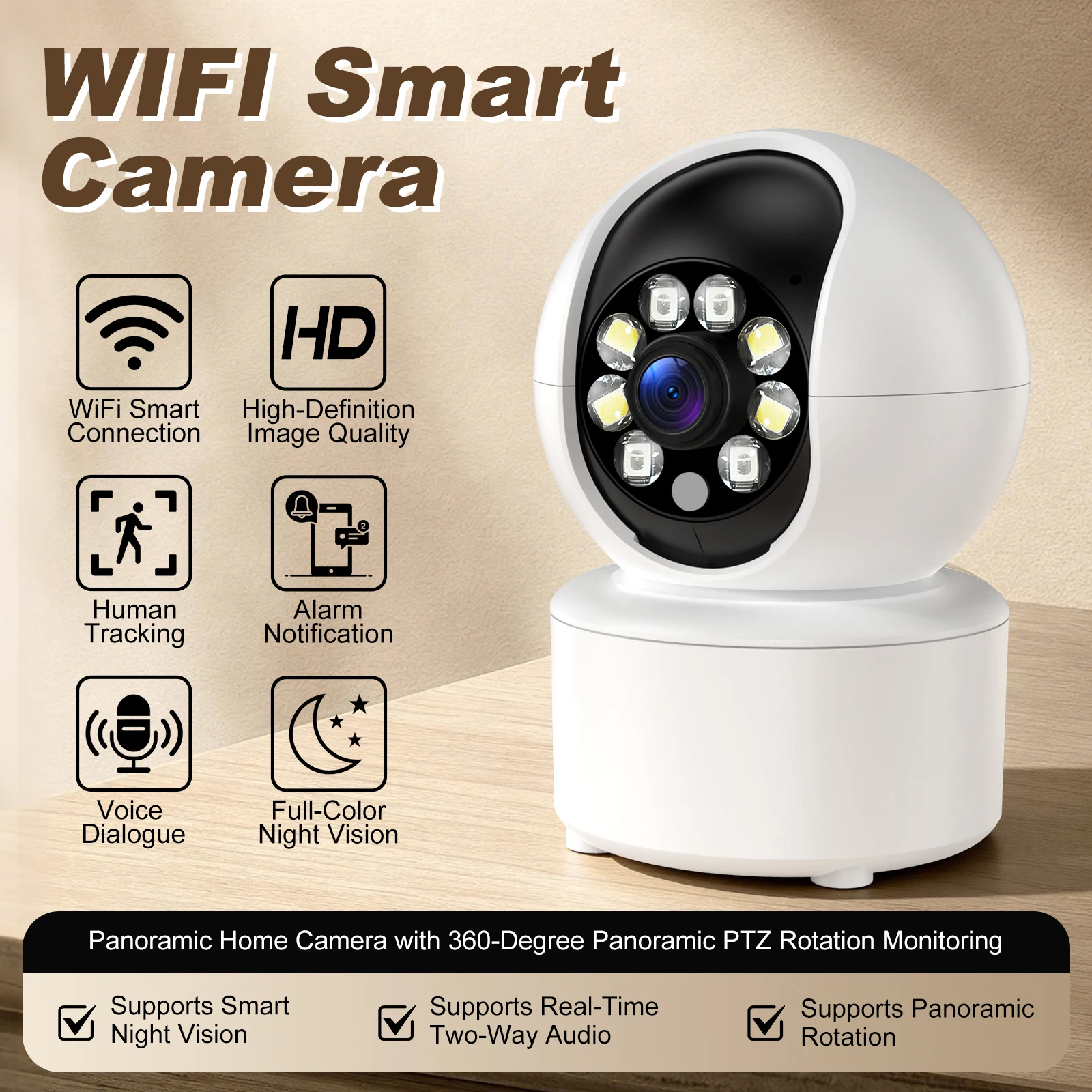 8MP 4K WiFi Security Indoor Camera 10X Digital Zoom Pan Tilt IP Camera Ai Automatic Tracking Night Vision Intercom Security
