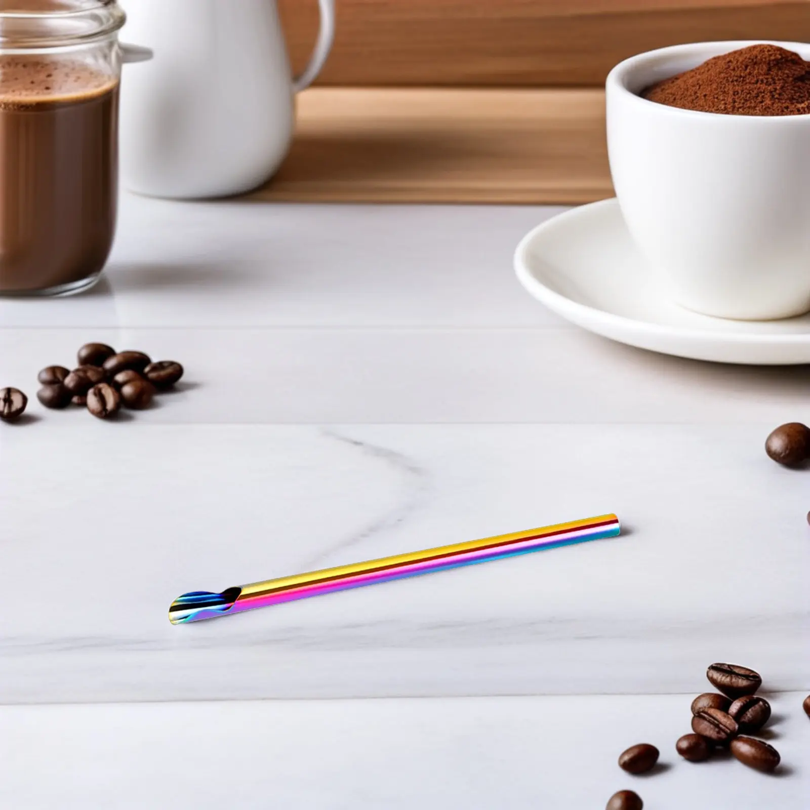 6Pcs Stainless Steel Spoon Straws Reusable Creative Smoothie Mixing Sticks for Coffee Milk Tea Ice Cream Party