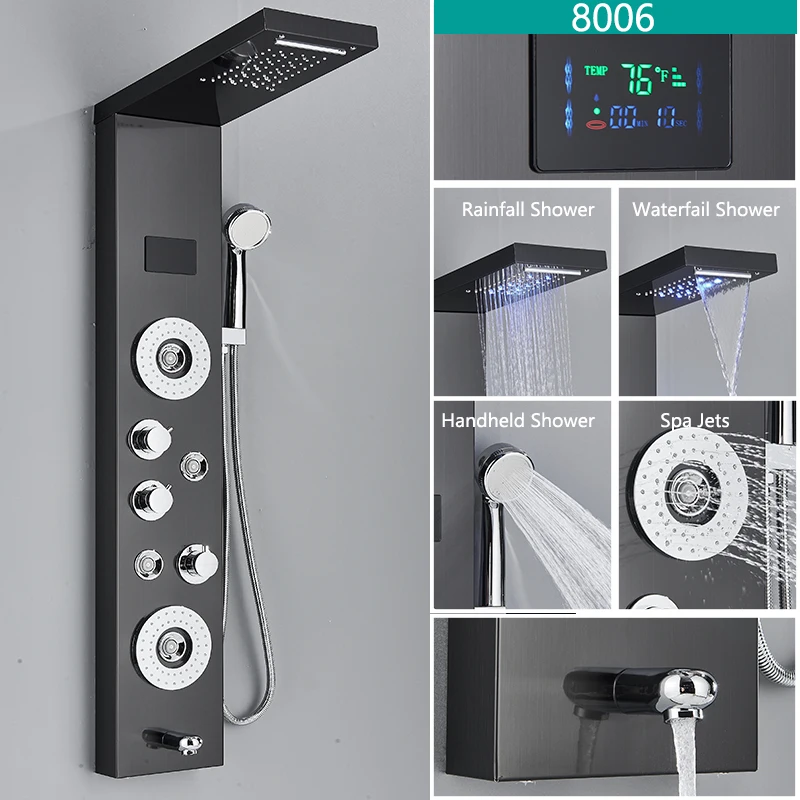 LED-licht badkamer douchekraan set LED regendouche paneelsysteem badkuip watermengkraan massage SPA temperatuurscherm