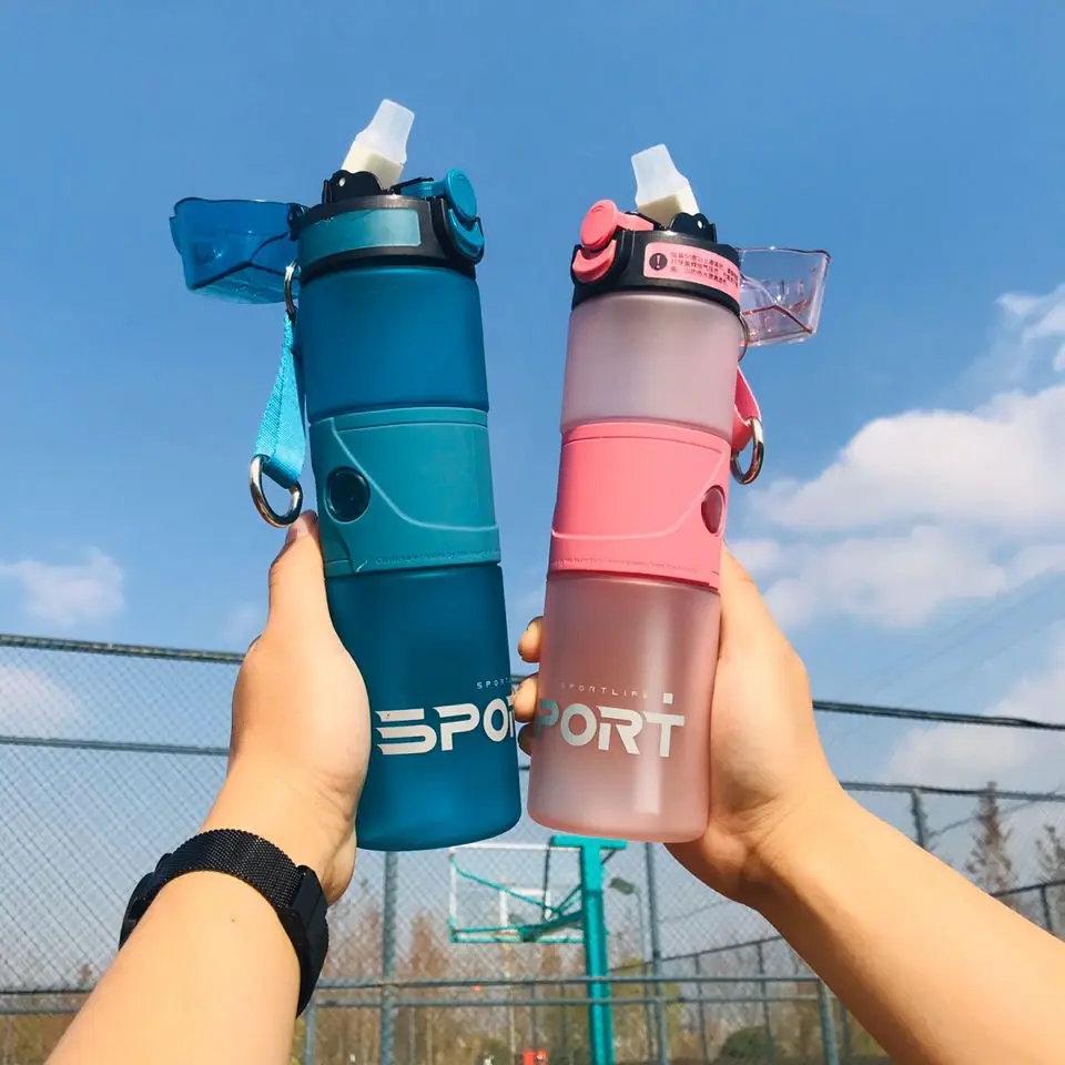 700ml Sport Plastic Water Bottle With Straw Portable Durable Unbreakable Gym Fitness Drinking Bottle With Rope Eco-Friendly