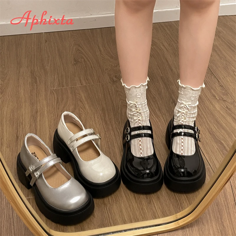 

Aphixta/женская весенне-осенняя женская обувь Мэри Джейн на квадратном каблуке 7 см, повседневная женская обувь, элегантные женские туфли на каблуке