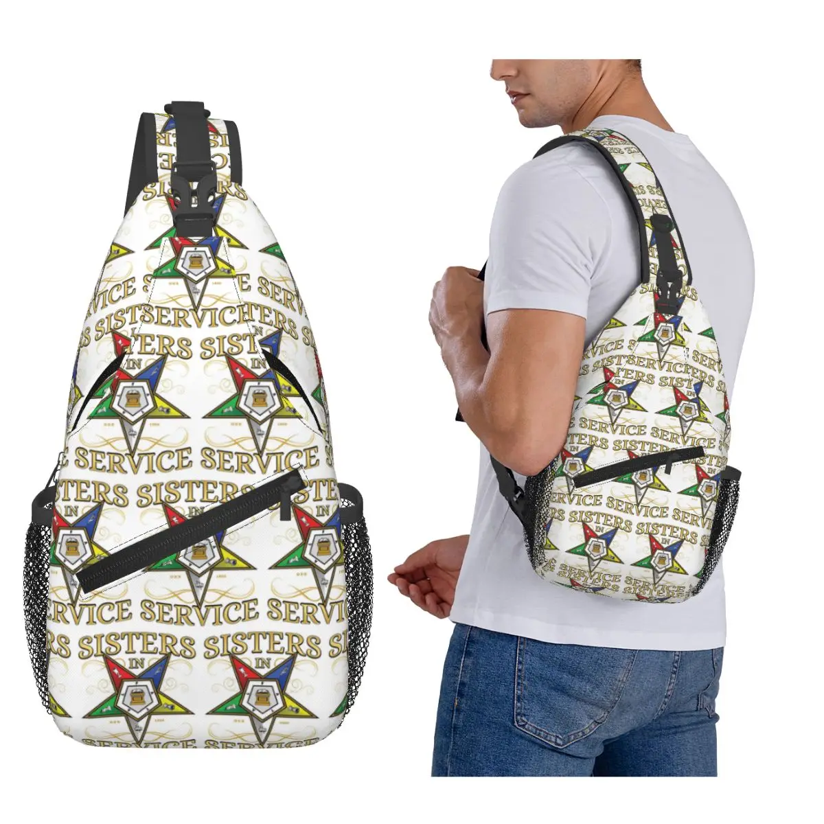 OES Emblem Order Of The Eastern Star Chest Bag Men Sling Crossbody Backpack Chest Bag Travel Hiking Daypack Shoulder Bag