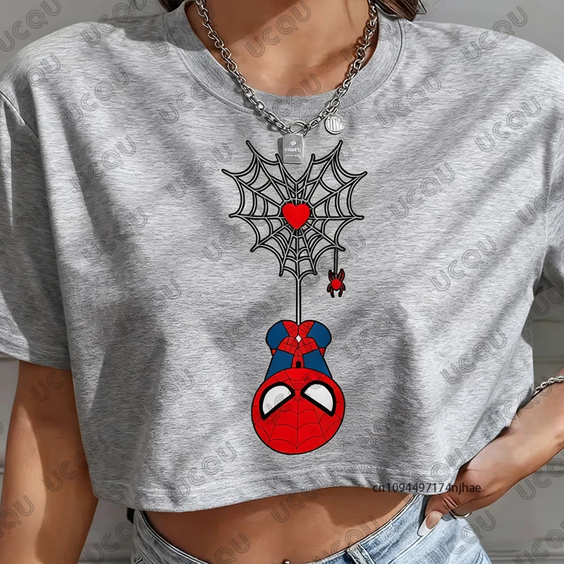 2026 New Spider-Man Print T-shirt For Women Summer Short Sleeve Crop Top Streetwear O-neck Tees Casual Tees Sports Y2k Tops