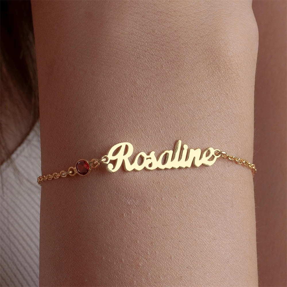 

Custom Name Birthstone Bracelet Personalized 18K Gold Plated Nameplate Bracelets for Women Friendship Gift Boho Jewelry Mom