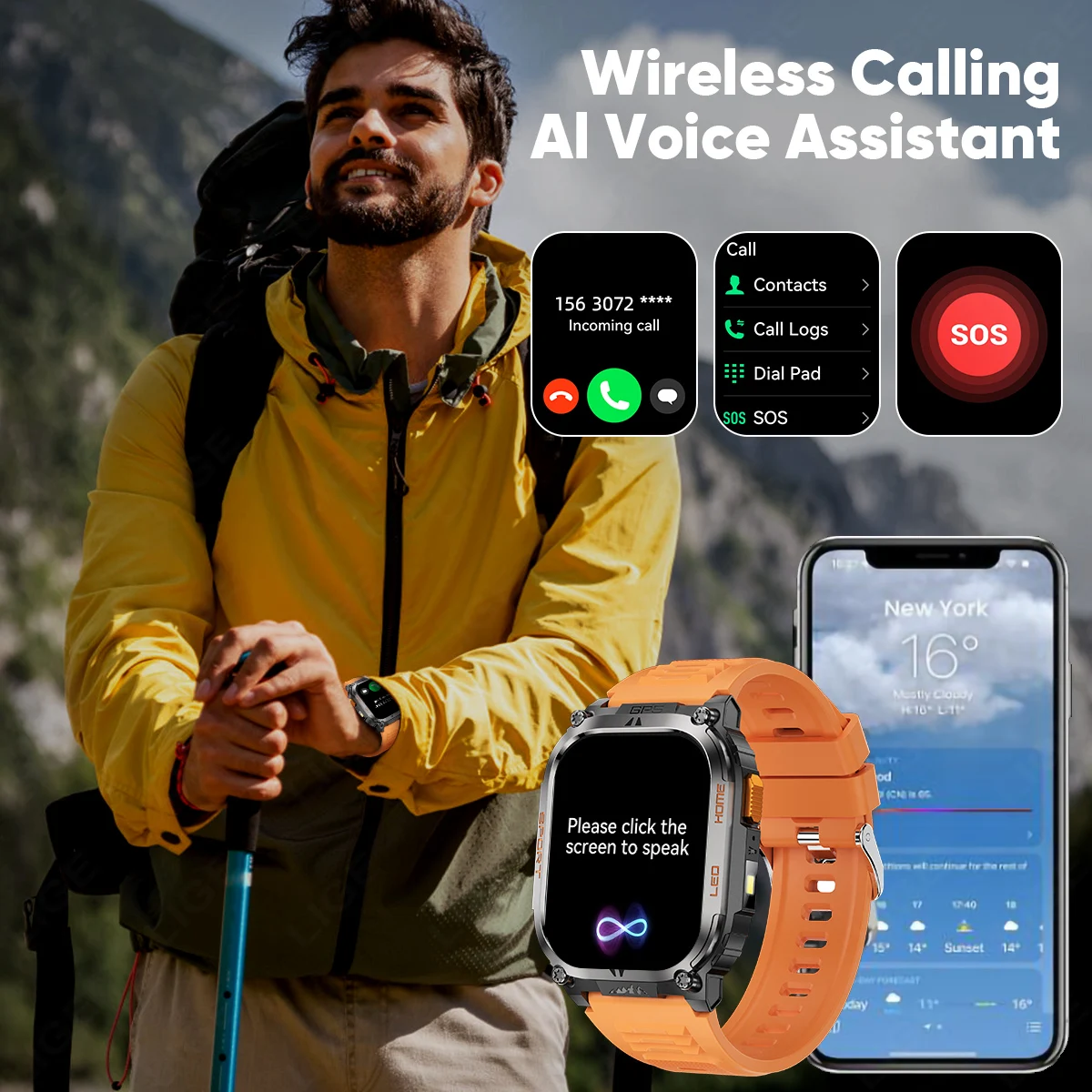 LUIK GPS Kompas Smart Horloge Met Zaklamp 630mAh 2.01 "Groot Scherm Hartslag Bluetooth Oproep Waterdichte Mannen smartwatch 2025