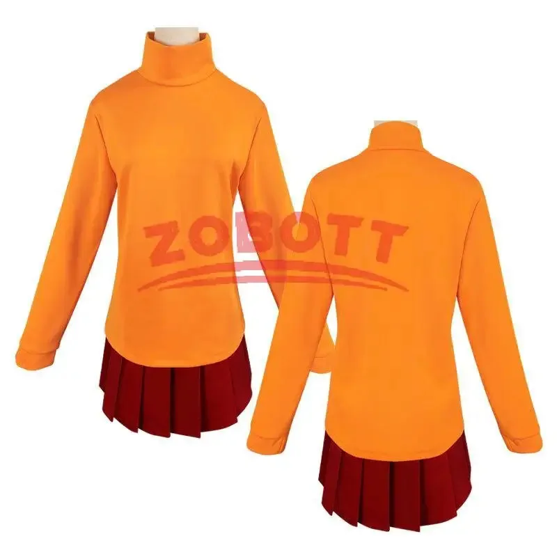 Kostum Cosplay Seragam Anime Velma Rok Pendek Seragam Wanita Kaus Kaki Atasan Rok Kostum Karnaval Pesta Halloween ob;8